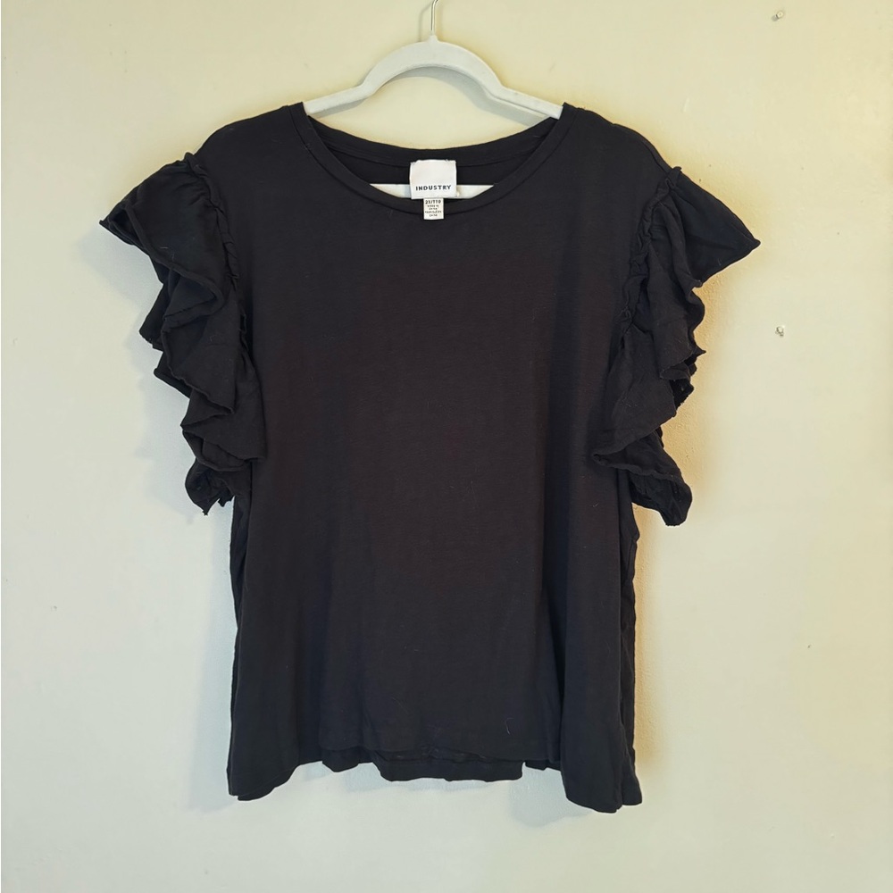 Industry Flutter Sleeve Black Knit Top